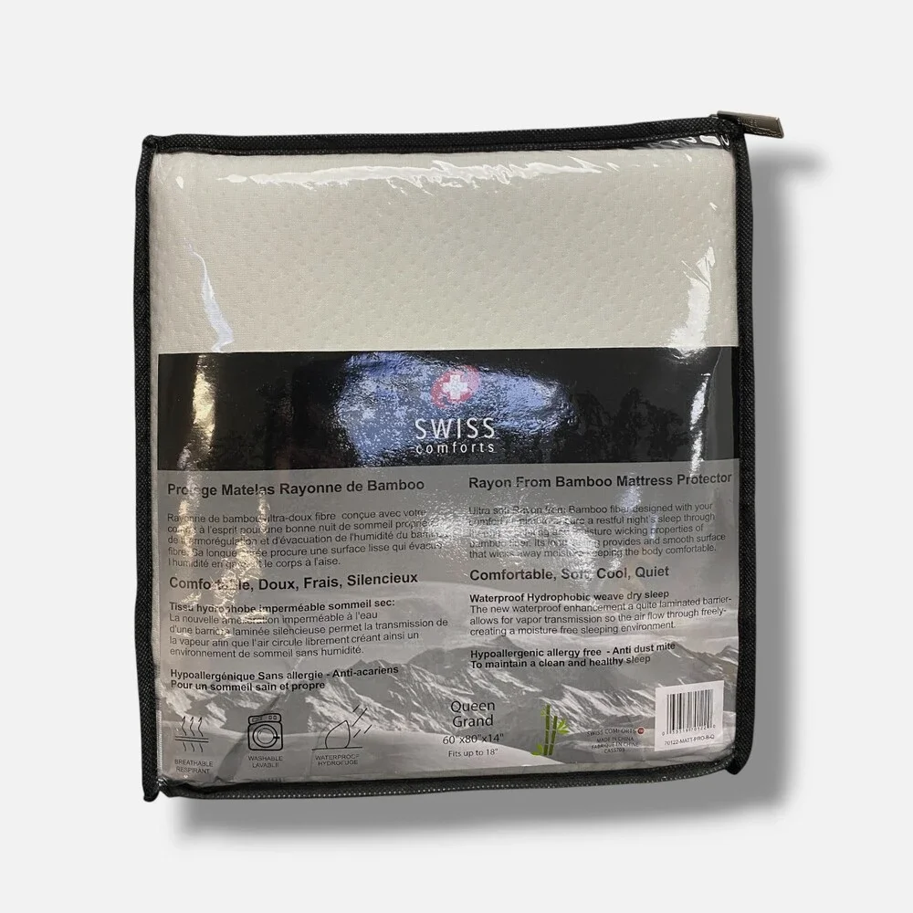 Swiss Comforts White Bamboo Waterproof Mattress Protector, Queen